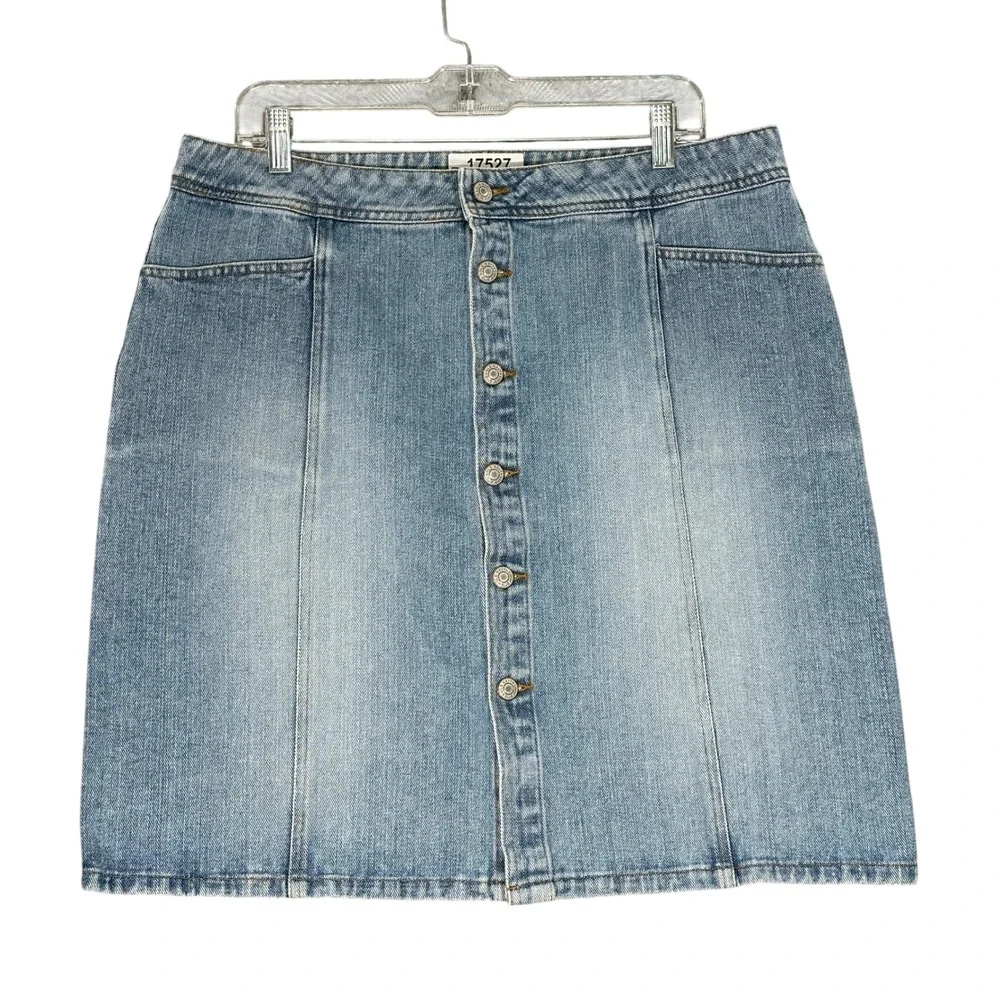 Old Navy Denim Skirt Women 16 Blue Excellent Button Front A-Line Mini Cotton